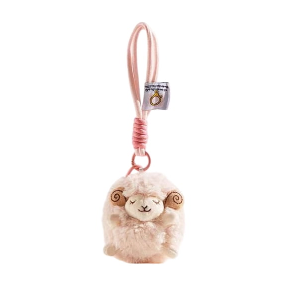 Wizlet Fluffy Sheep Wristlet Keychain for Adults Women- Adorable Plush Lamb Bag Charm, Kawaii Animal Bag Accessory - Pink