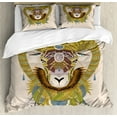 thumbnail image 1 of Goat Duvet Cover Set Queen Size, Sumptuous Goat Head with Bighorn Abstract Artistic Animal Figure Ethnic Tribal Design, Decorative 3 Piece Bedding Set with 2 Pillow Shams, Multicolor, by Ambesonne, 1 of 3