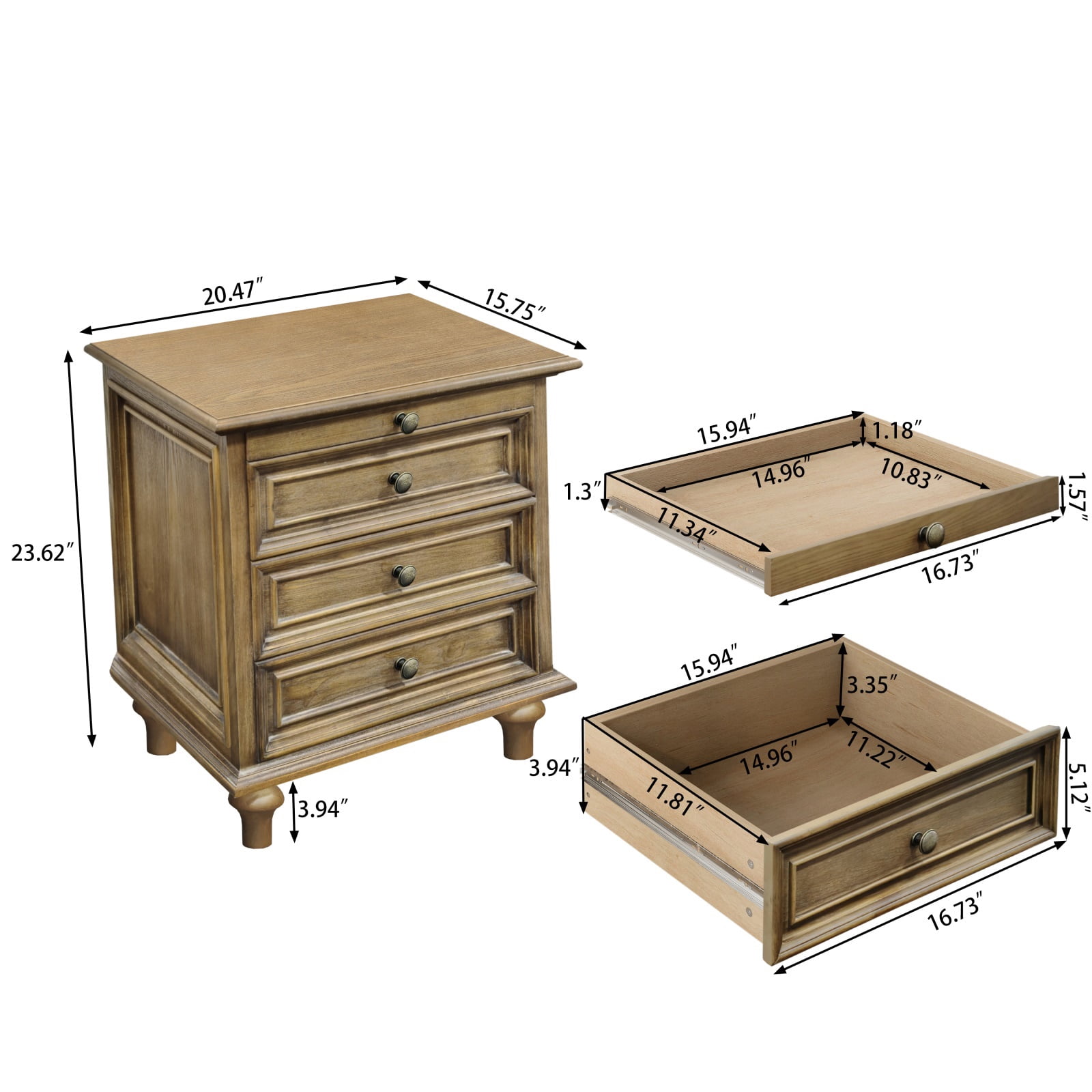 Hommoo Farmhouse Wood 4-Drawer Nightstands, Large End Table Bedside Table with Solid Wood Feet and Metal Handle, for Living Room,Bedroom,Office, Walnut Brown