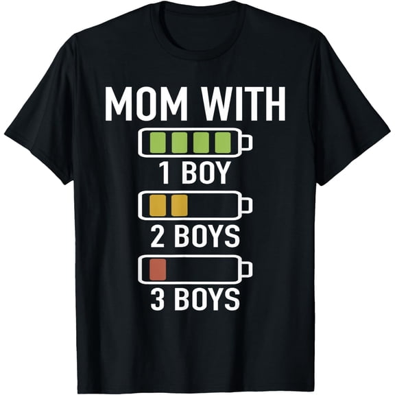 Mom with three Boys Battery Empty - Mama with 3 Sons T-ShirtMen and women, Black T-shirt, size: Extra large