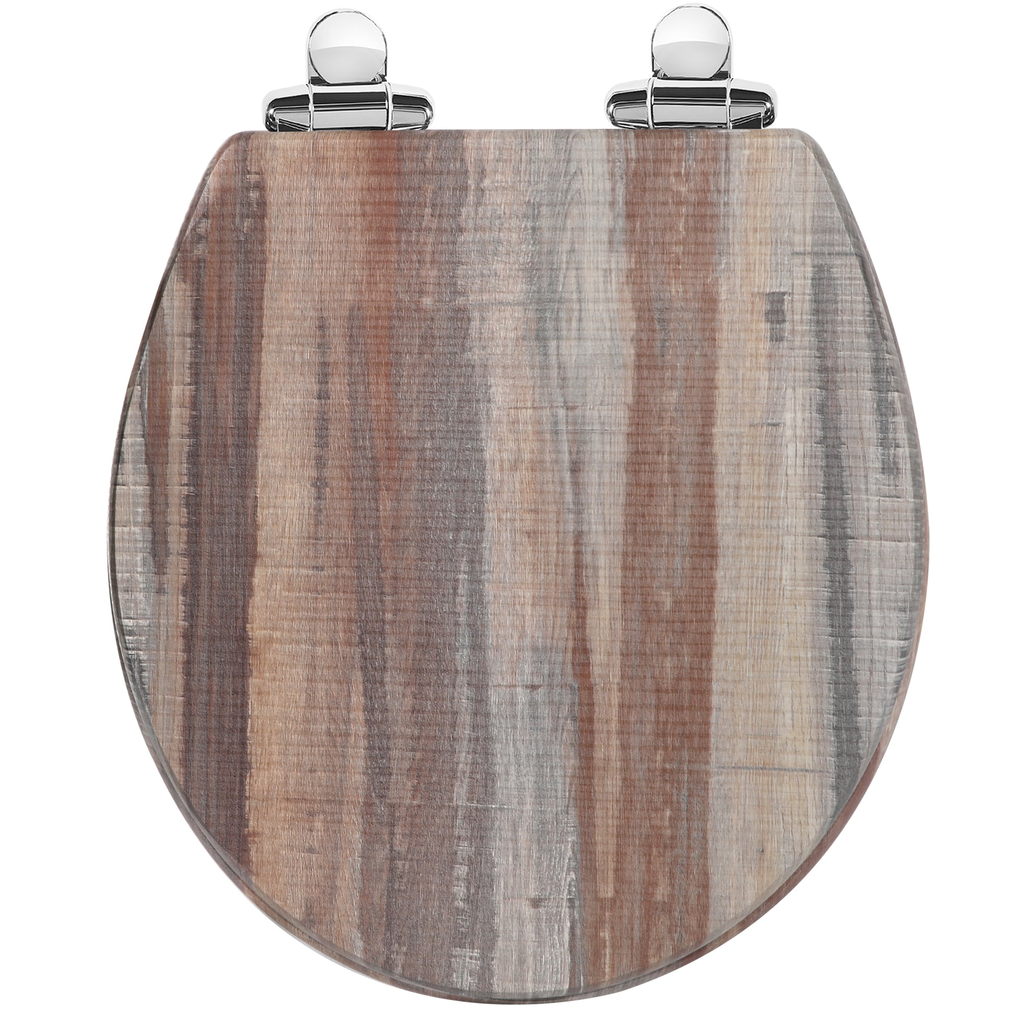 Angol Shiold Wood Round Toilet Seat with Quiet Close, Easy Clean, Quick-Release Metal Hinges ( Round 16.5'', Dark Board )