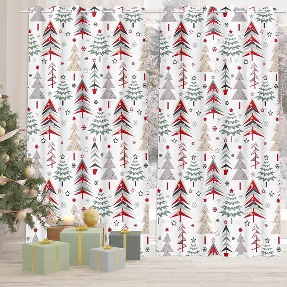 Merry Christmas Living Room Curtains 84 Inch Length 2 Panels Set, Christmas Trees Bedroom Curtains - Sheer Light Filtering Winter Trees Pattern Drapes, Xmas Curtain Home Decor 52x84 Inches