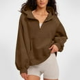 thumbnail image 3 of Htigea Womens Half Zip Sweatshirts Long Sleeve Y2k Tops Thin Fleece Cropped Hoodies Casual Loose Sweatshirt with Pockets Brown XL, 3 of 8