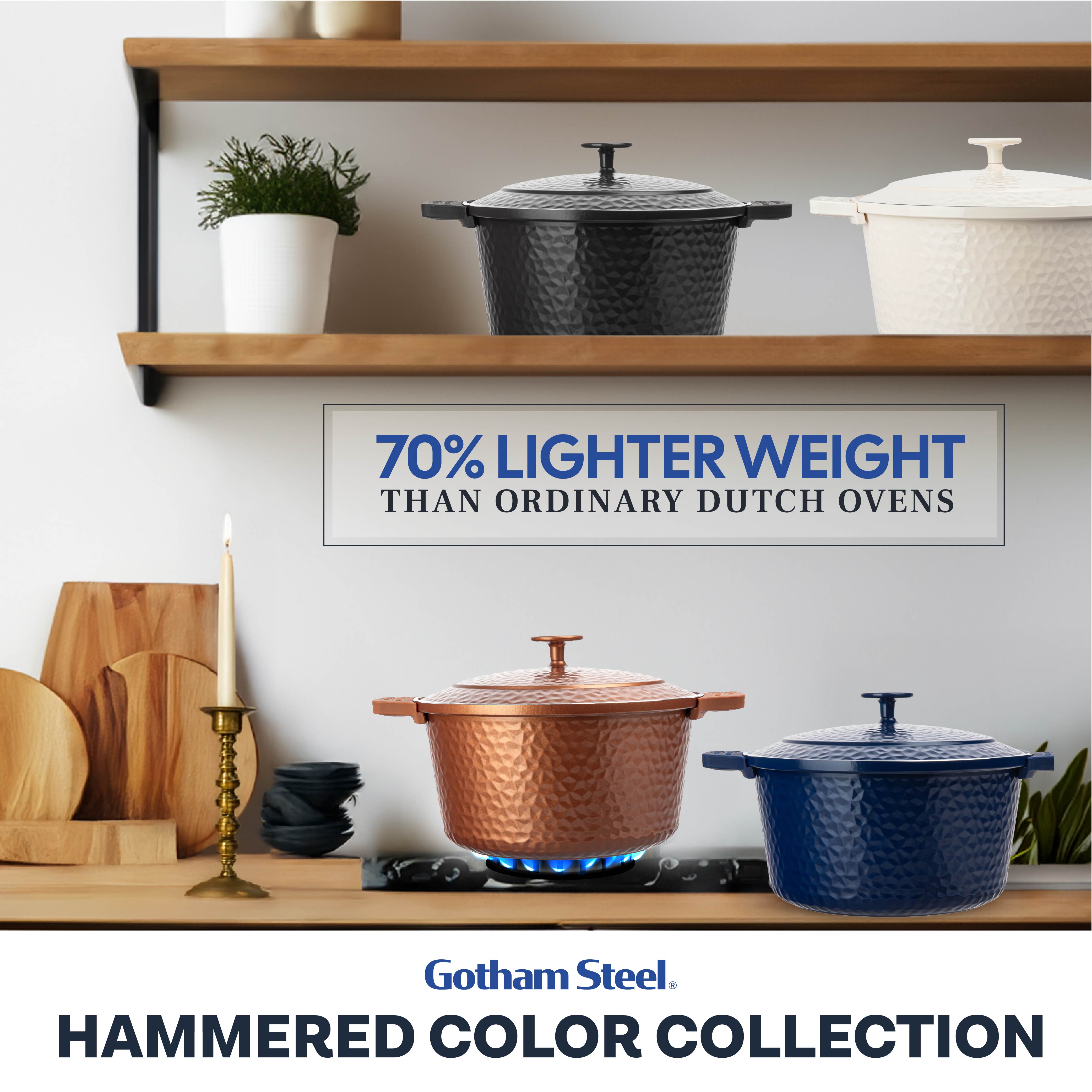 Gotham Steel Ceramic Hammered 5-Qt Dutch Oven with Lid, Navy photo 5