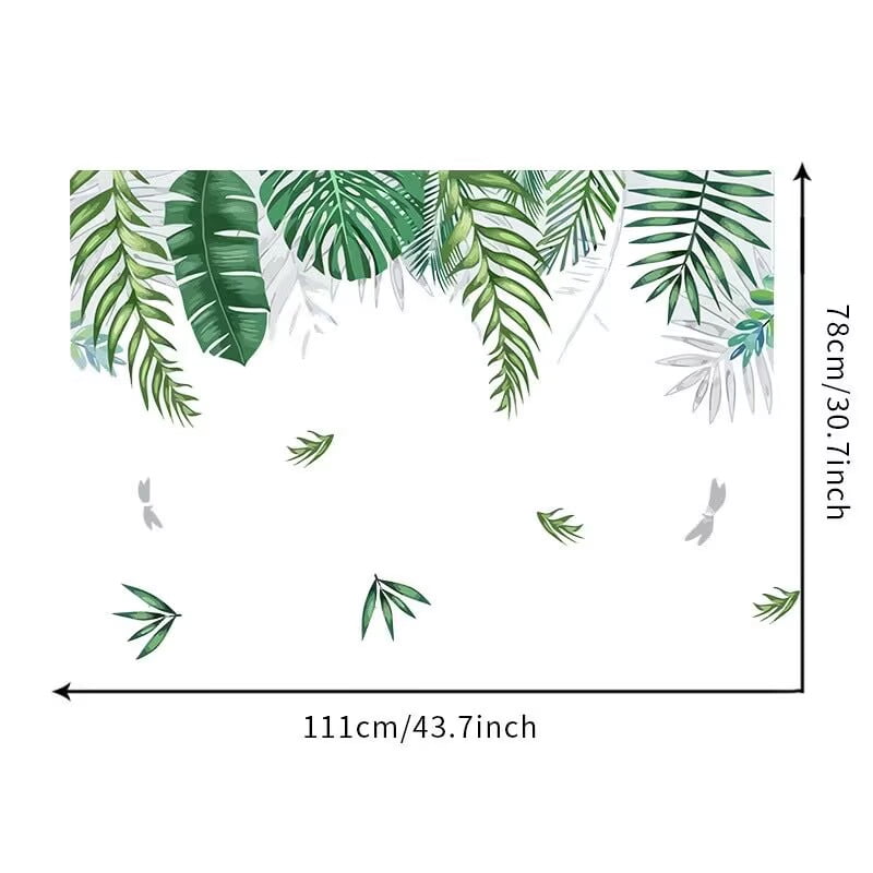 Green Tropical Palm Tree Leaves Wall Stickers, KALYLOC Waterproof Tropical Green Leaf Plants Wall Decal, Peel and Stick Nature Jungle Wall Decor for Living Room Bedroom Door Decoration