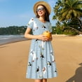 thumbnail image 4 of Daiia Skiing penguin Bear Print Women's Dresses 2025 Trendy Short sleeve Dresses Casual Baggy Flowy Maxi Sun Dresses, 4 of 6