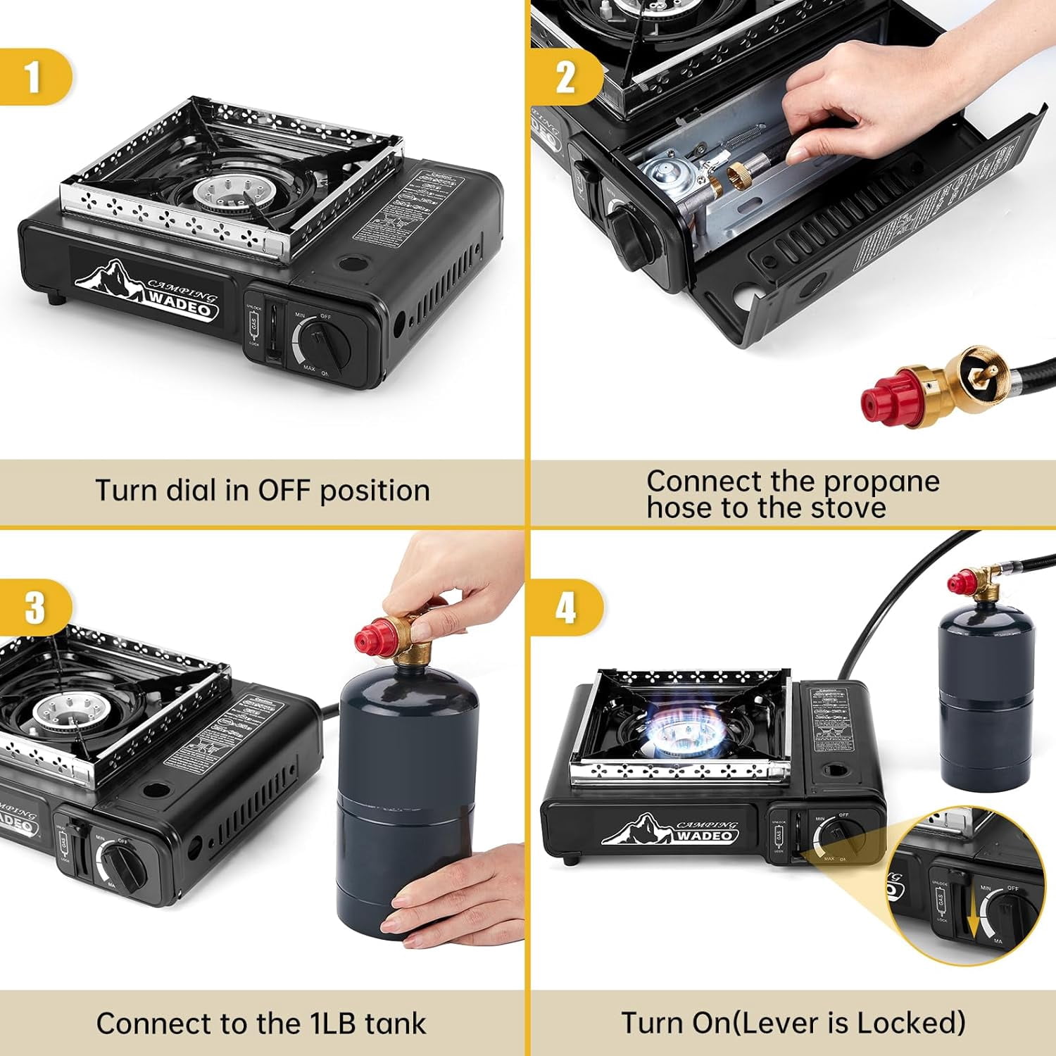 WADEO Dual Fuel Stove Portable Camping Stove with 3FT CGA600 & M16*1 Propane Regulator Hose, Portable & Windshield Camping Stove for Camping Hiking Party