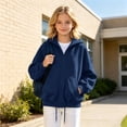 thumbnail image 5 of Girls Solid Color Full Zip Hooded Sweatshirt, Kids Zip‑Up Hoodie Jacket, Loose Fit Casual Outerwear Tops for Autumn Winter Daily School Outdoor Travel Wear(Navy,5-6 Years), 5 of 6