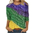 thumbnail image 2 of Jsaierl Happy Mardi Gras Shirts for Women Funny Carnival Themed Mask Print Tees Loose Fit 3/4 Sleeve T Shirts Blouses Dressy Casual Crewneck Parade Tops, 2 of 5