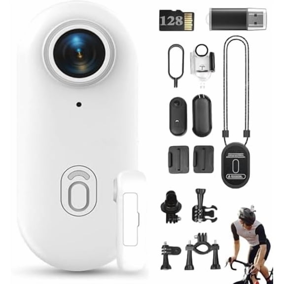 POV 4k Camera, Action Camera Waterproof Uhd Sports Action Cameras, 360° Motorcycle Camera, Compact Magnetic Hands Free Cameras with Accessories (White 128G)