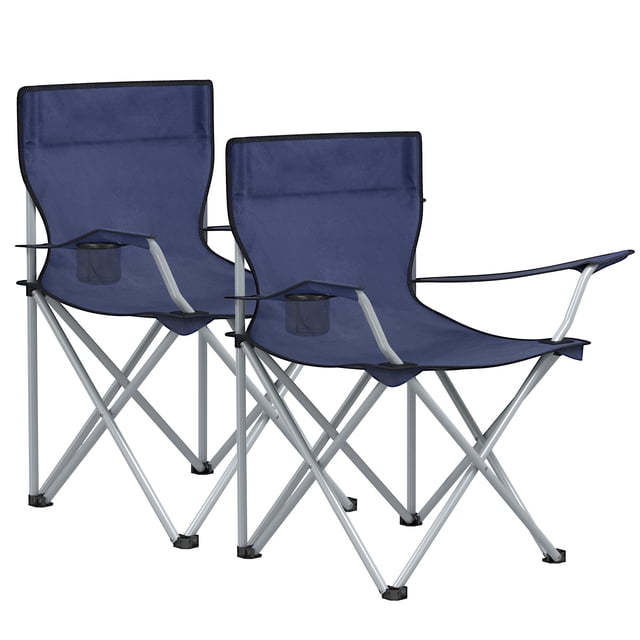 SONGMICS Sillas de Camping, Juego de 2 Sillas de Exterior, Apoyabrazos, Bolsillo para Tazas, Plegable, Carga de 120 kg, Azul Osucro MGCB01IN