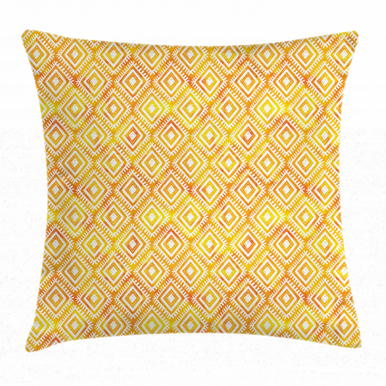 thumbnail image 1 of Aztec Throw Pillow Cushion Cover, Watercolor Sacred Folk Ornamental Diamond Forms Ikat Effects Pattern, Decorative Square Accent Pillow Case, 24 X 24 Inches, Marigold Earth Yellow White, by Ambesonne, 1 of 2