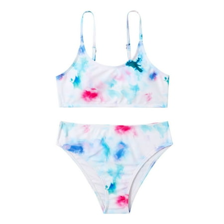 

Toddler Swimsuit Girl Size 130 For 7 Years-9 Years Sport Dyeing Patterns High Waist Bikini Set Kids Bathing Suits For Girls Tops