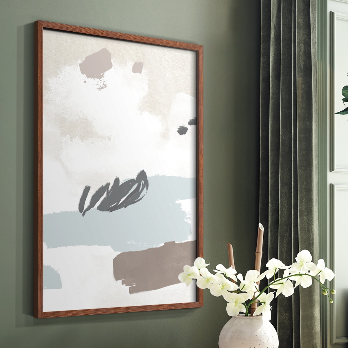 Neutral Wash II Framed Print in Brown Solid Wood Framed Print No Nail Hanging