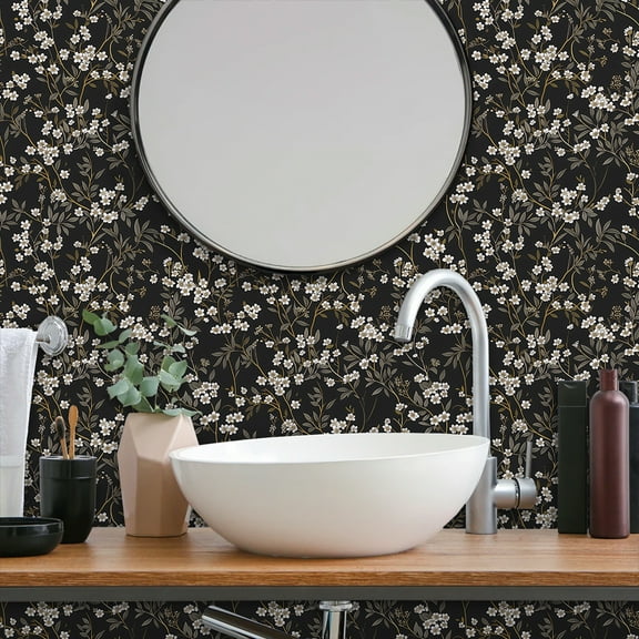 UMIGGEE Floral Wallpaper Peel and Stick Flower Black Wall Paper Self Adhesive Wallpaper 17.7-in x 118-in Contact Paper Removable Wallpaper for Home Decor Wall Covering Old Furniture Renovation