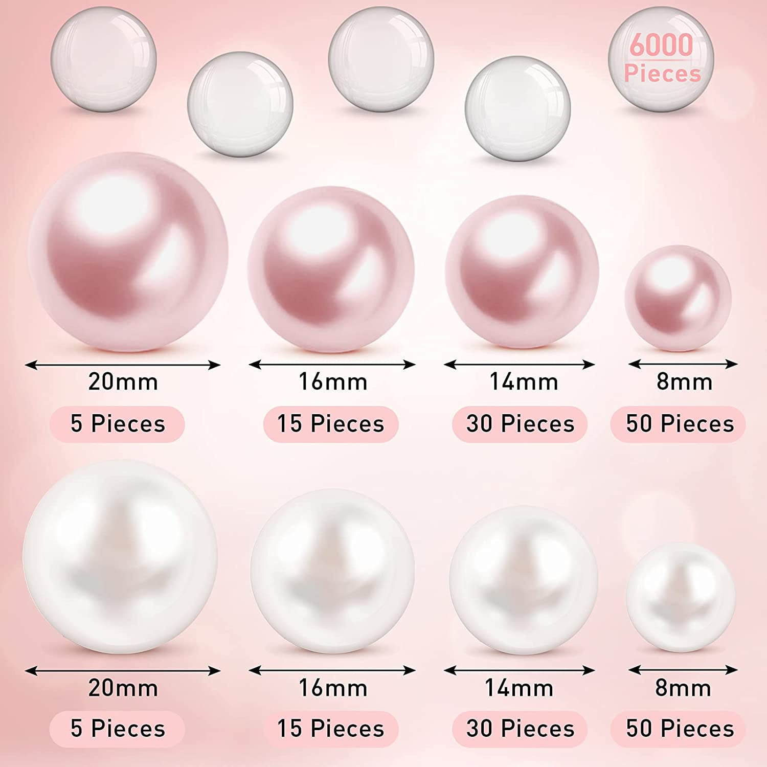 5 Pc.Classic White Faux Pearl NO HOLE  14mm   NEW 