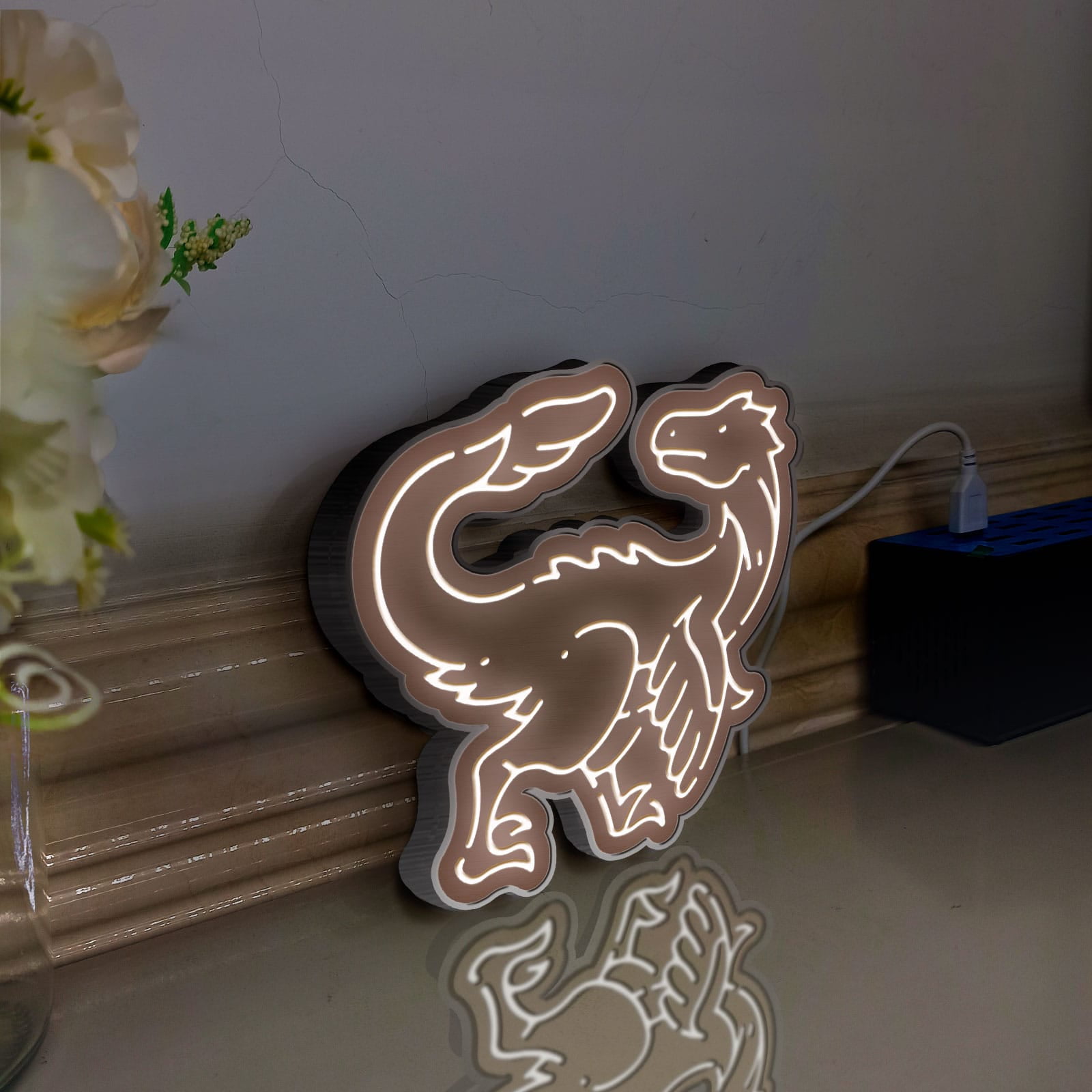 Dinosaur Led Light Box, Dimmable Neon-Like Light Signs USB Power for Wall Decor Bedroom Decoration, Static Light (WxH) 6"x6"