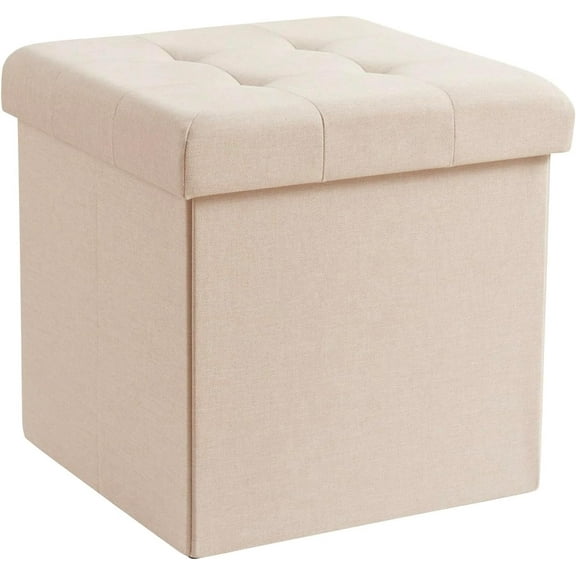 15 Inch Folding Storage Ottoman, Square Small Storage Foot Rest Stool, Bedroom Bench - Beige