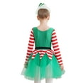 thumbnail image 2 of iiniim Kids Girls Christmas Party Outfits Long Sleeve Stripes Tulle Dress Leotard Tutu Dress with Hat Green 10, 2 of 7