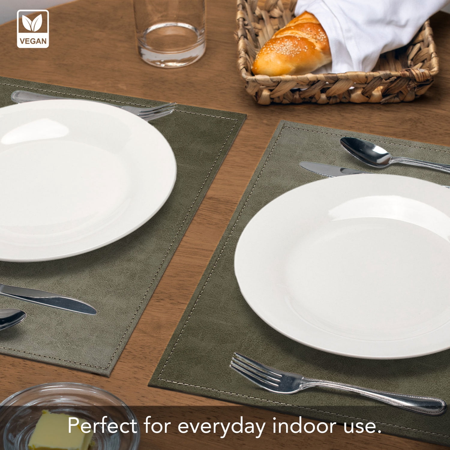 Luxurious Olive  Vegan Leather Placemats 4 Pack Look and Feel of Genuine Leather Infused with Copper