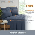 thumbnail image 3 of Swift Home Bonus Pillowcases Eco Friendly Bamboo Blend Sheet Set, 4 PC, Twin, Navy, 3 of 6