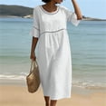 thumbnail image 5 of YuXingFu Summer Dresses for Women 2026 Maxi Crew Neck Plus Size Womens Dress 3/4 Sleeve Solid Color Long Casual Summer White S, 5 of 6