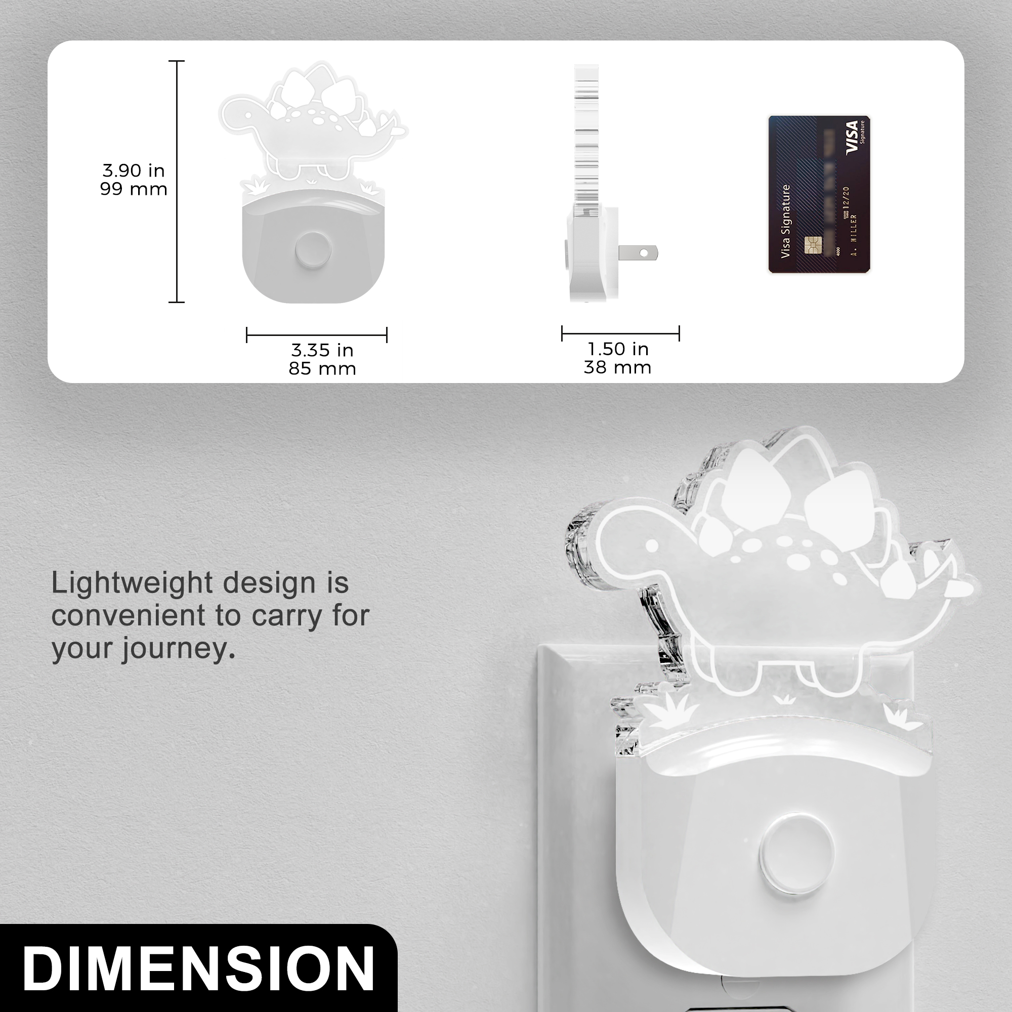 YANSUN Stegosaurus Dinosaur Night Light Plug in, Multicolor RGB + 3000K, 3 Modes, Dusk-to-Dawn Sensor, for Boys' Room, Nursery Decor