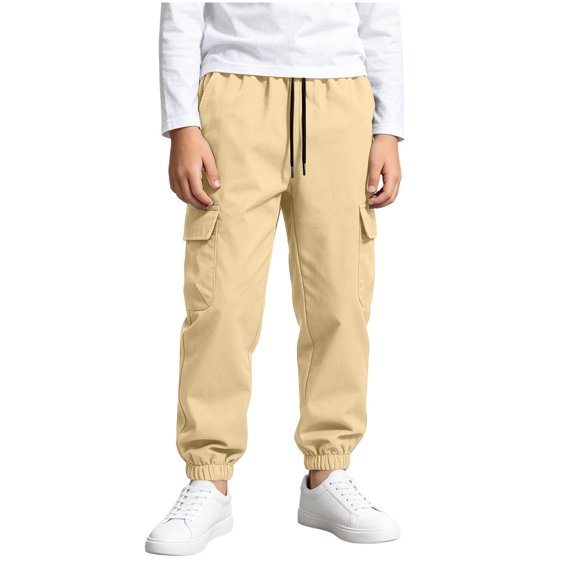 LIBRCLO Kids Cargo Sweatpants for Boys Casual Sports Pants Drawstring Elastic Bottom Sweatpants with Pockets Size 5 Years
