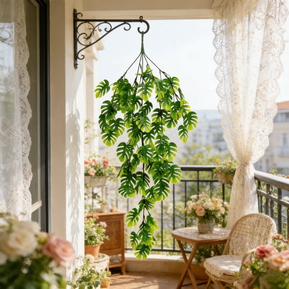 Dvkptbk fake plant Artificial Monstera Trailing Vines Hanging Plants Faux Green Ivy Wall Hanging Garland for Home Indoor Outdoor Decor with Fake Monstera Leaves