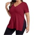 thumbnail image 3 of Swuxness Women Short Sleeve Plus Size T Shirts, Spring and Summer Casual Tops, Ladies V-Neck Solid Color Comfortable Fashion Loose Pullover Tee Red, XXXXL, 3 of 5