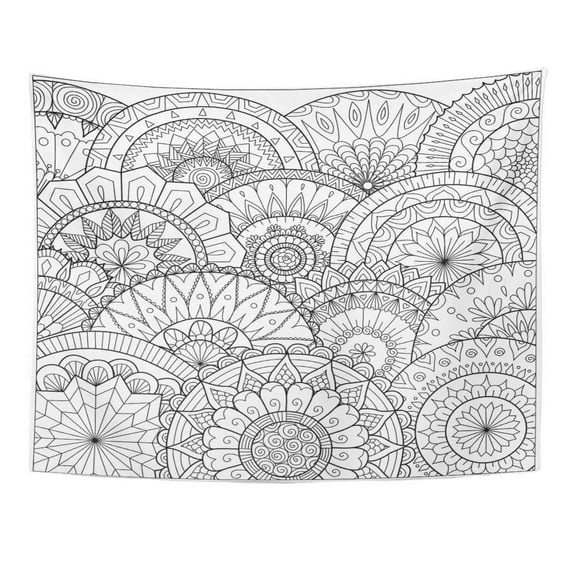 UFAEZU Henna Flowers and Mandalas Line for Coloring Book for Adult Zentangle Black Floral White Boho Fantasy Pages Wall Art Hanging Tapestry Home Decor for Living Room Bedroom Dorm 51x60 inch