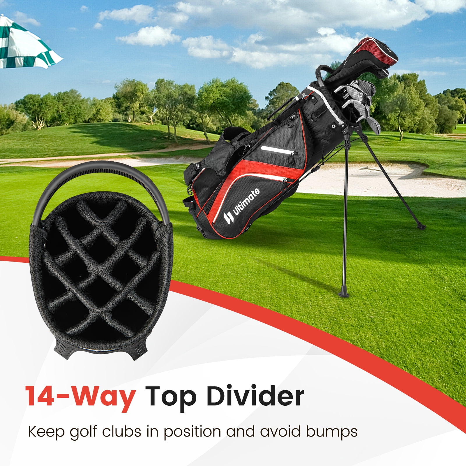 Topbuy 14-Way Top Divider Golf Bag with Stand Lightweight Golf Stand Bag with Dual Shoulder Straps Red
