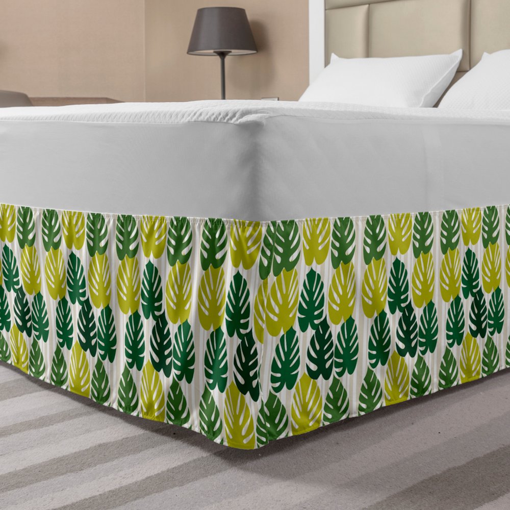 Tropical Bed Skirt, Monstera Leaves in Gradient Monochrome Tones Exotic