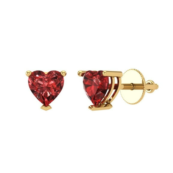 Clara Pucci 1.5 ct Brilliant Heart Cut Studs VVS1 Genuine Conflict free Red Natural Garnet Solid 18K Yellow Gold Designer Everyday Earrings Screw back