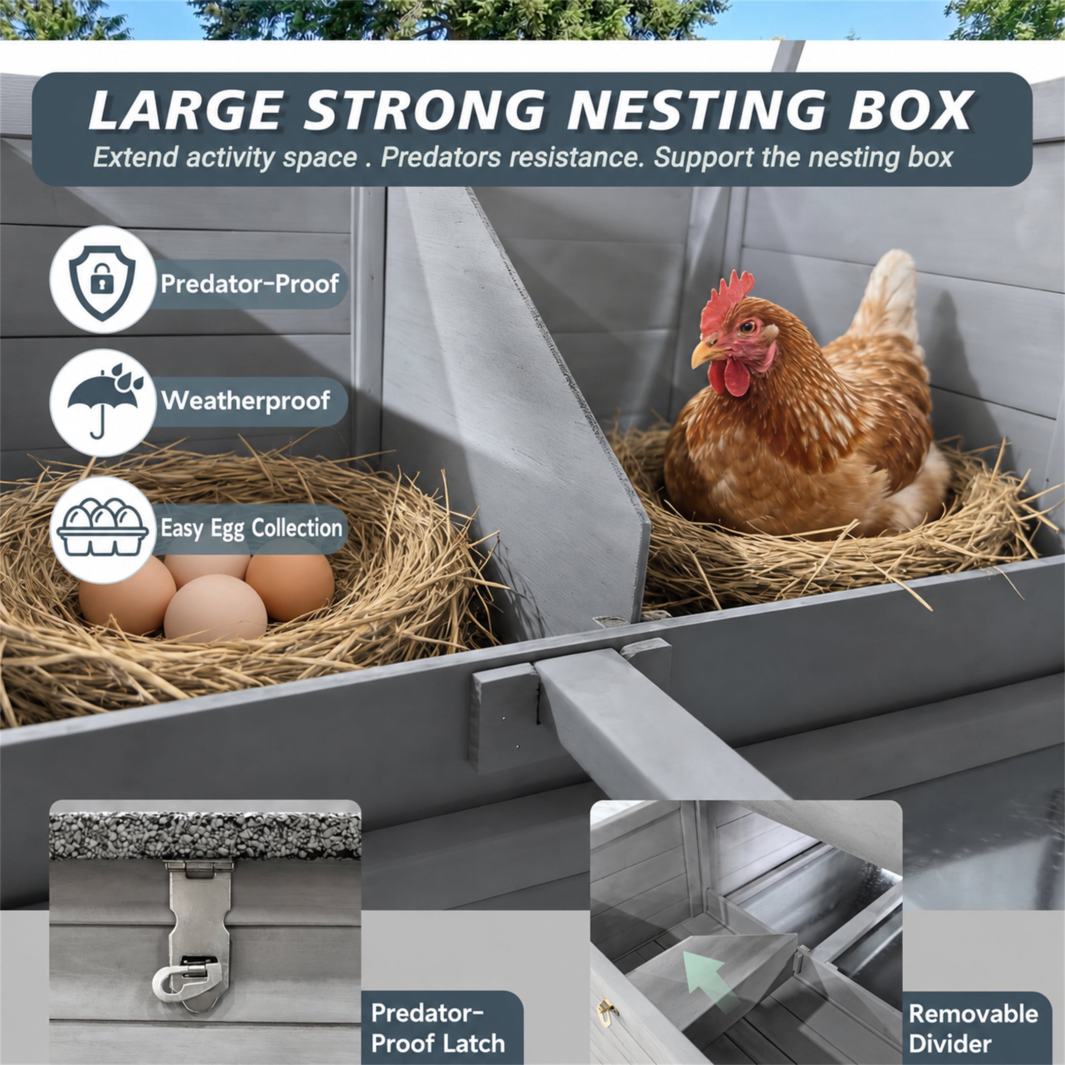 Aukfa 141" Extra Long Chicken Coop Wooden 2 Tier Chicken Run Cage with Nesting Boxes, UV Panel, Free-range Door for Outdoor, Backyard, Gray