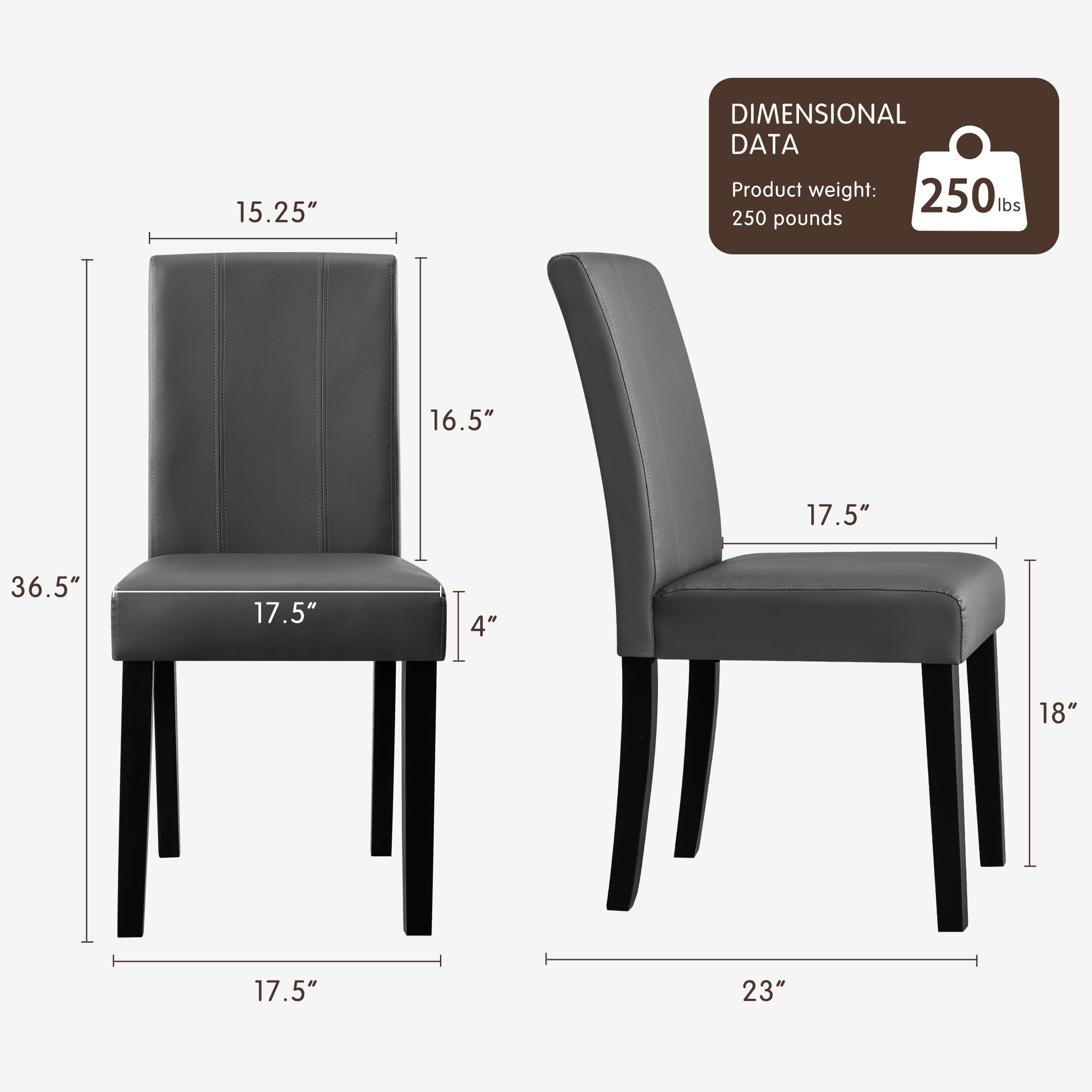 Modern Faux Leather Dining Chairs Set of 2 for Dining Room, Upholstered Parsons Chairs, Gray