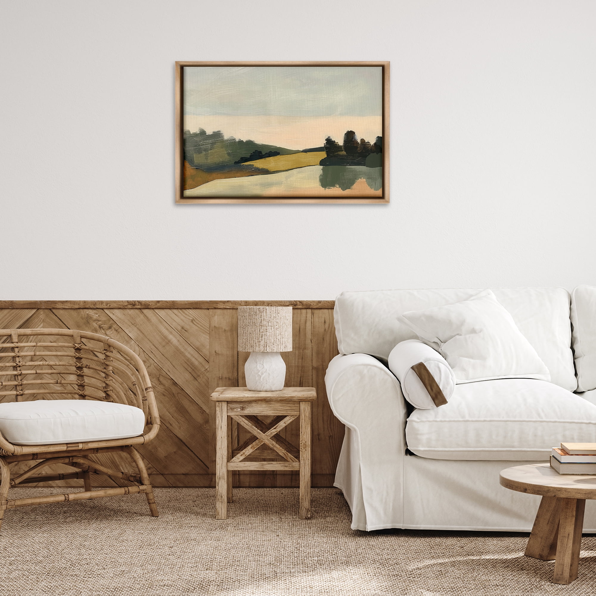 Stupell Industries Curving Green Hills Landscape & Nature Painting Brown Floater Framed Canvas Art Print Wall Art, 31 x 21