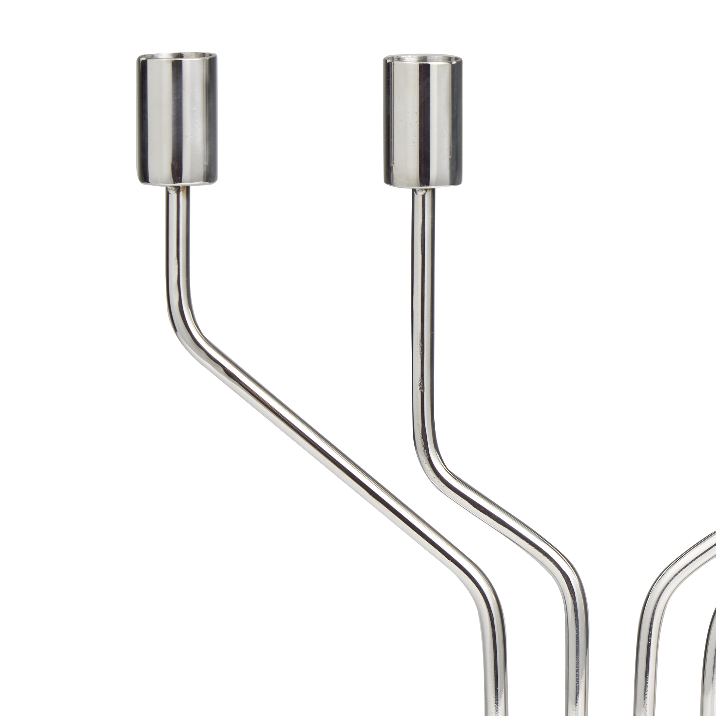 DecMode 4 Holder Silver Stainless Steel Metal Geometric Abstract Angled Candelabra with Round Base