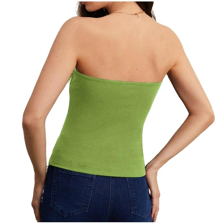 Casual Solid Strapless Tube Top Sleeveless Lime Green Women Tops (Women's)  