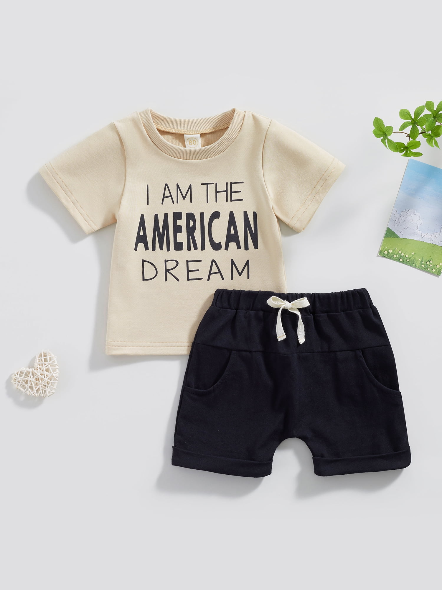 Independence Day 2pcs Toddler Boy Stars Print Tee and Pocket Design Shorts Set