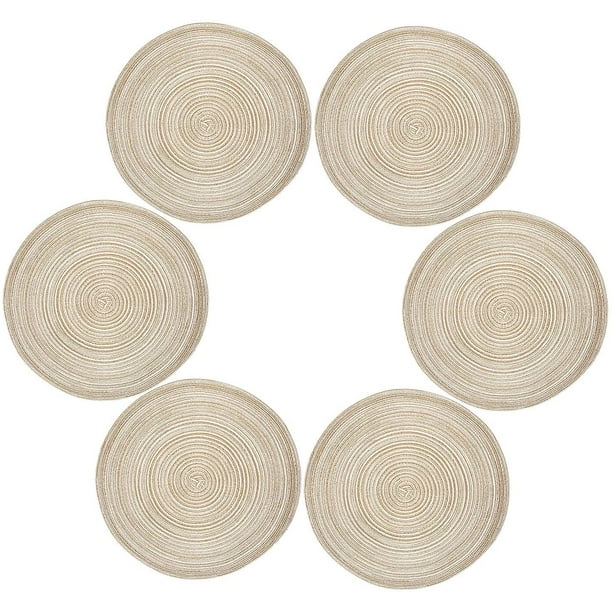 Mantel individual, juegos de 6, redondo, resistente al calor, mantel individual tejido, manteles para mesa de comedor (36 cm) Namotu MZQ-0819-2