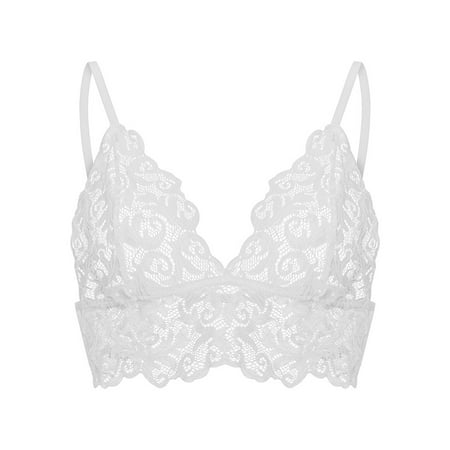 

DNDKILG V Neck Lace Bralettes for Women Unppaded Bandeau Cami Strap Bra White M
