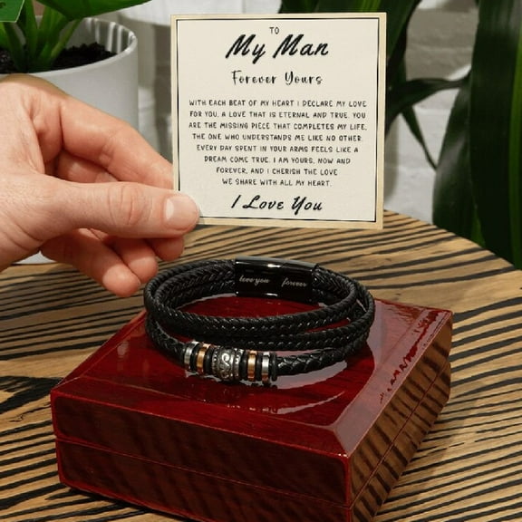 My Man Gift - Forever Yours Love You Forever Bracelet | Romantic Gift for Him for Anniversary, Birthday, Father's Day, Valentine's Day