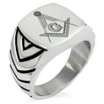 thumbnail image 1 of Stainless Steel Freemasons Masonic Floral Compass Chevron Pattern Biker Style Polished Ring, 1 of 1
