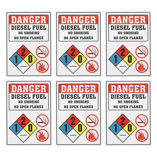 Etiquetas adhesivas de advertencia Uxcell 7x10" Peligro combustible diésel 6 paquetes
