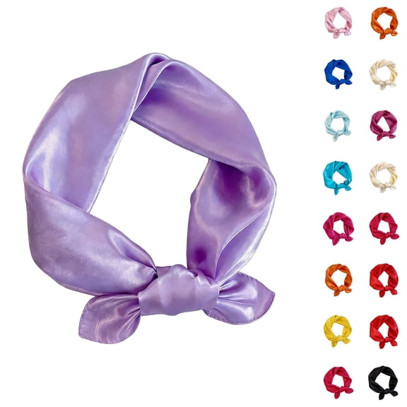 Domzle Women Square Scarf Faux Silk Neckerchief Neck Scarf, Solid Color Satin Scarves,Fashion Handbag Light Purple