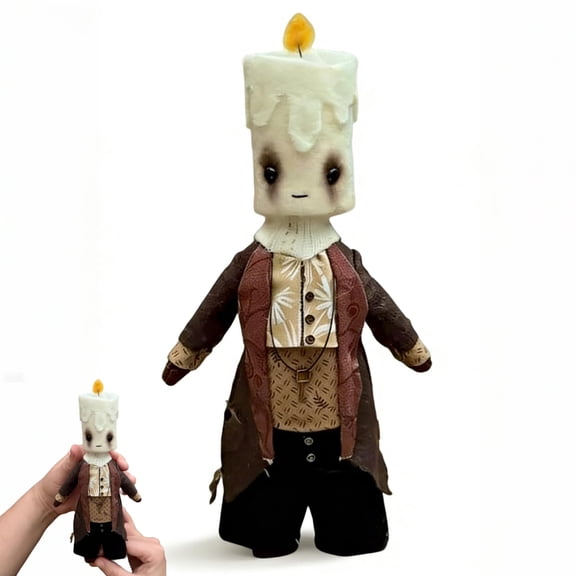 Spooky Candle Head Noble Art Doll - Handmade OOAK Gothic Collectible Figurine with Fabric & Felt Materials, Creepy Shelf Display for Gothic Home Decor, 8 Inch Unique Display Piece
