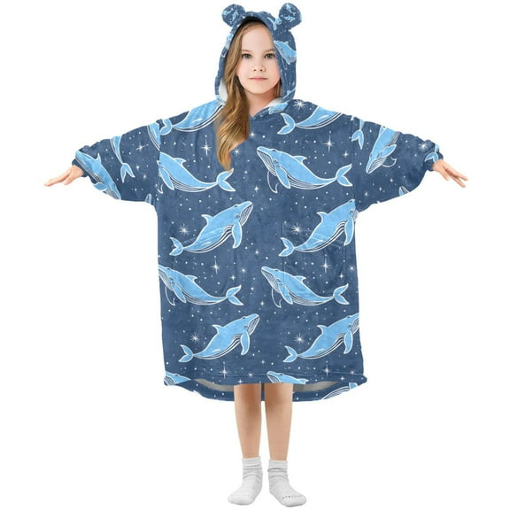 joogoo Wearable Blanket Hoodie for Whales Stars Navy Oversized Sherpa Hooded 3-14 YR M