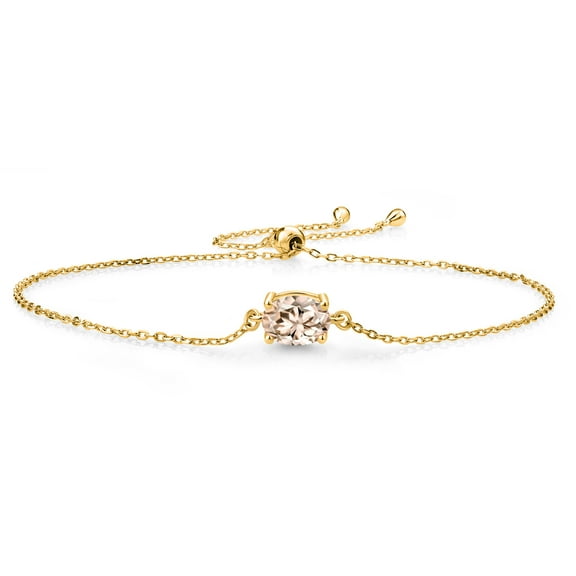 Gem Stone King 18K Yellow Gold Plated Silver Peach Morganite Solitaire Bracelet for Women (1.00 Cttw, Oval 8X6MM, Gemstone October Birthstone, Fully Adjustable up to 9 inch)