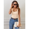 thumbnail image 3 of MEROKEETY Women's Casual Sleeveless Square Neck Ribbed Knit Cami Tank Top, Beige, M, 3 of 5
